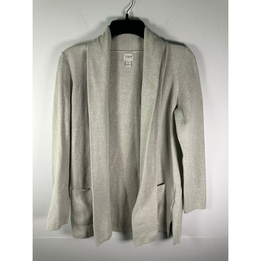 J Crew Cardigan Womens PM Open Front Shawl Collar Patch Pocket Long Sleeve Gray